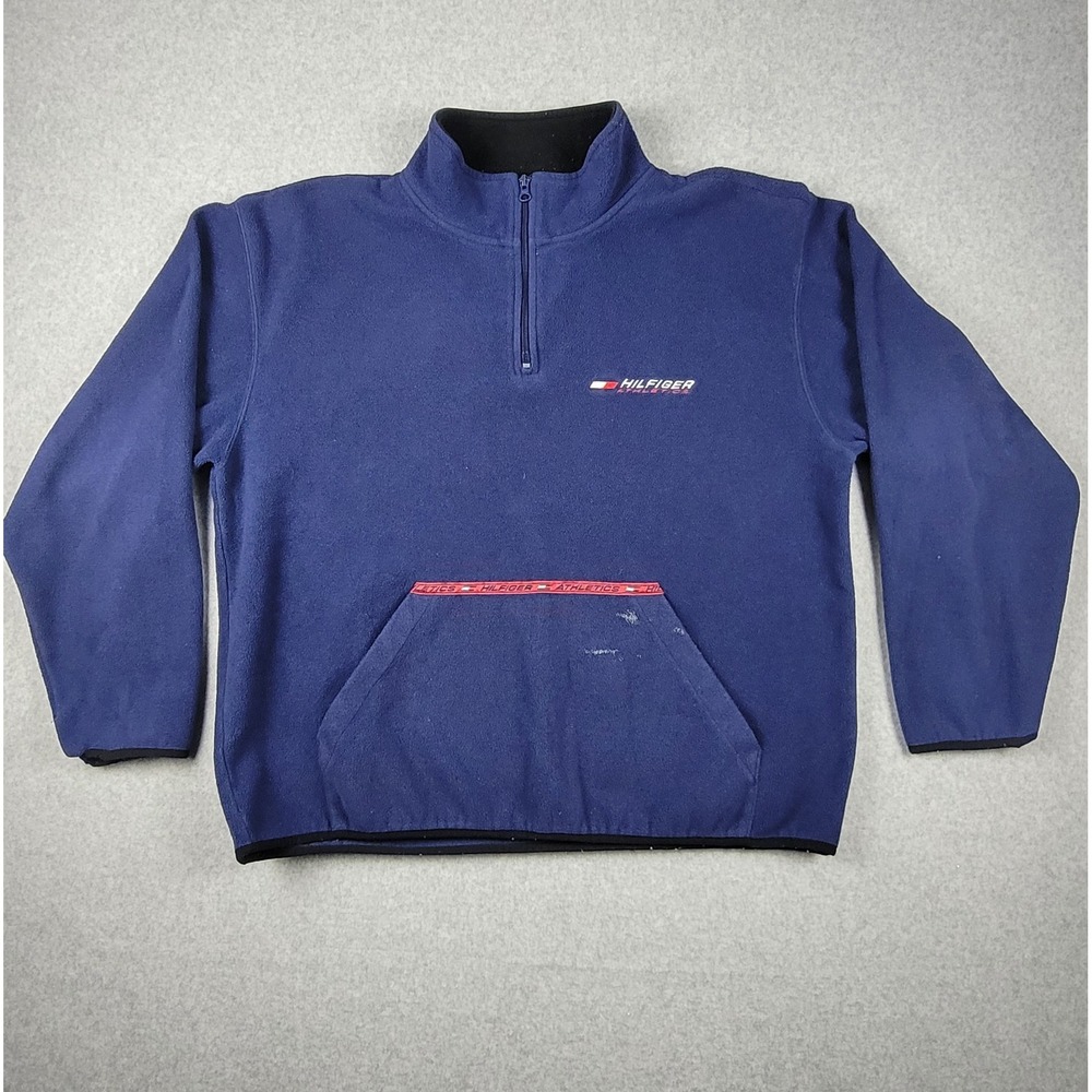 Vintage Tommy Hilfiger 1/4 Zip Men's Extra Large XL Blue Y2K Fleece Sweater